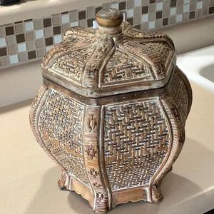 Handmade Brown Rattan & wood Decor Basket, Storage box, floral Display